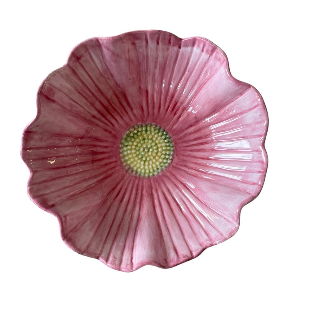 MAXCERA Pink Flower Ceramic Serving Bowl 12in Spring Easter New - Picture 4 of 13